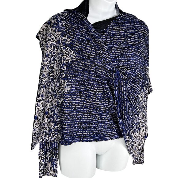 BCBGMAXAZRIA Womens XS/S Blue Black Artsy Waterfall Cardigan 70% Silk Soft Girl - Picture 11 of 15